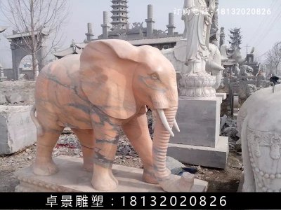 大象石雕,晚霞红大象雕塑 (2)
