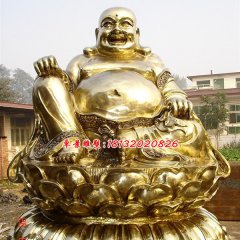 弥勒佛贴金铜雕,大肚弥勒佛雕塑