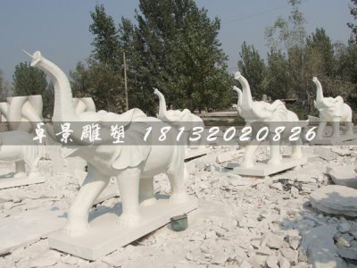 汉白玉石雕大象,鼻子向上大象雕塑2