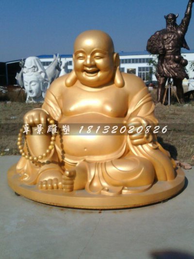 弥勒佛铜雕，贴金铜弥勒佛雕塑，笑面佛铜雕