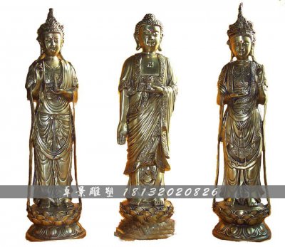 西方三圣铜雕，鎏金铜西方三圣雕塑 (6)