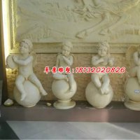 小天使石雕，汉白玉西方小孩雕塑