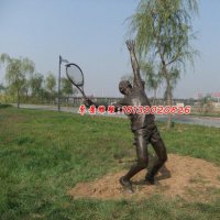 打羽毛球人物铜雕，公园人物雕塑