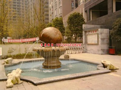 风水球石雕，晚霞红风水球喷泉雕塑 (1)