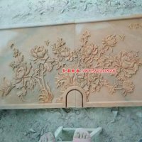 石浮雕，晚霞红富贵开花浮雕