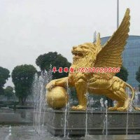 踩球飞狮铜雕，广场铜狮子雕塑