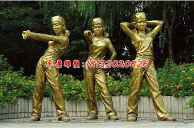 公园人物铜雕，三个女人跳舞铜雕