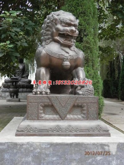铜雕北京狮，看门狮子雕塑 (1)