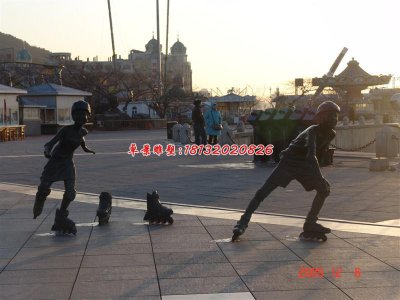 玩轮滑小孩铜雕，广场人物雕塑