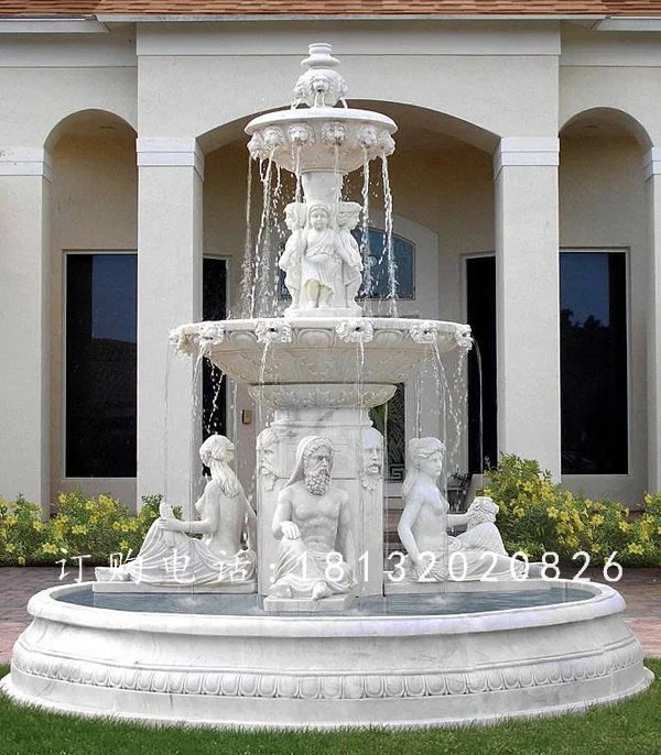 漢白玉噴泉石雕，西方人物噴泉雕塑