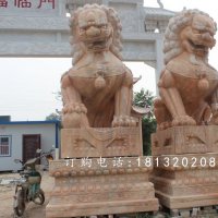 北京狮石雕，晚霞红北京狮雕塑