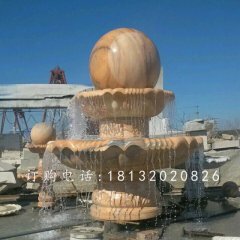 风水球喷泉石雕,晚霞红喷水球