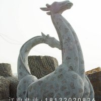 母子长颈鹿石雕，大理石动物雕塑