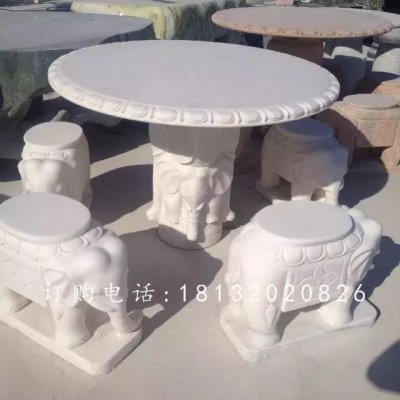 汉白玉桌凳石雕,公园石桌石凳 (2)