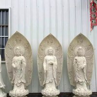 东方三圣雕塑，立式佛像石雕