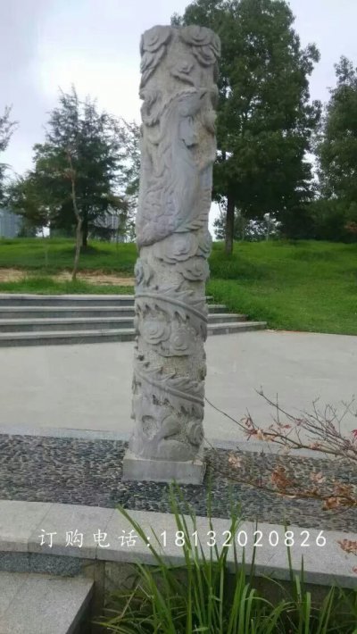龙凤石柱雕塑，广场柱子石雕 (2)