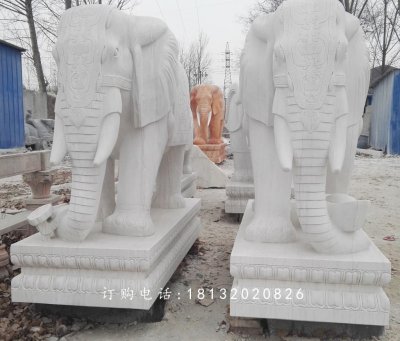 吉祥如意大象雕塑，汉白玉大象石雕 (2)
