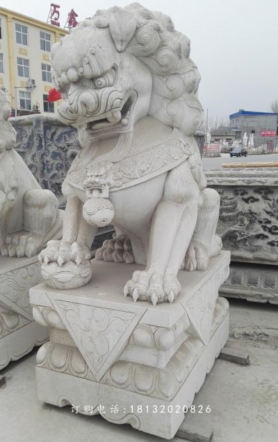 绣球狮子雕塑，石雕看门狮子 (2)
