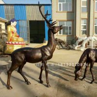 铜鹿雕塑，公园动物铜雕