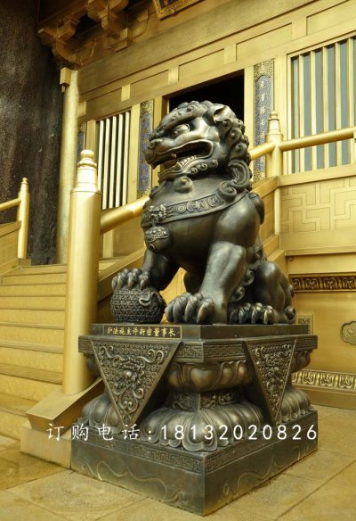 戏球狮铜雕，广场青铜狮 (2)