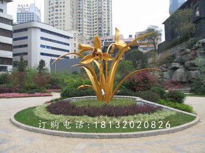 不锈钢兰花雕塑，广场不锈钢花卉雕塑 (2)