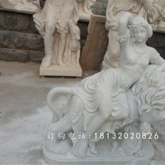 骑狮子的西方美女雕塑,广场景观雕塑