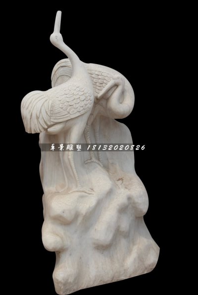 丹顶鹤石雕，公园汉白玉丹顶鹤雕塑 (2)