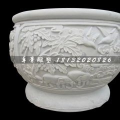 白色石头水缸,汉白玉石水缸