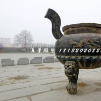三足香炉铜雕，广场铜香炉雕塑