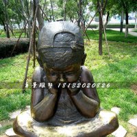 思考的小男孩铜雕，公园小品铜雕