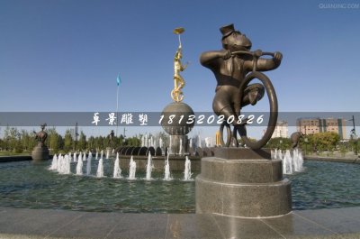小猴子骑车铜雕，广场景观铜雕