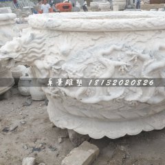 大理石水缸,龙戏珠石浮雕水缸