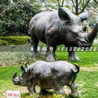 母子犀牛铜雕，公园动物铜雕