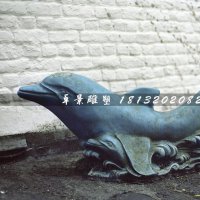 母子海豚雕塑，青铜动物雕塑