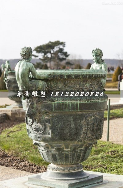 青铜花盆雕塑，公园花钵铜雕