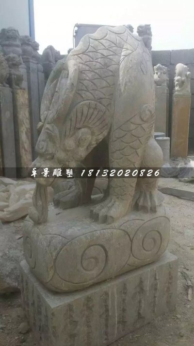 大理石负屃雕塑，神兽石雕 (1)