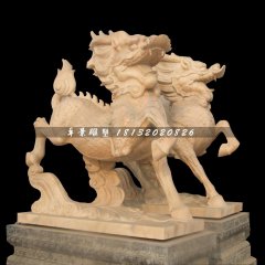 麒麟踏云石雕,晚霞红麒麟石雕
