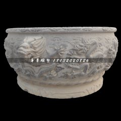 龙浮雕水缸,青石水缸