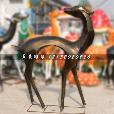 抽象小鹿雕塑，玻璃钢仿铜动物 (2)