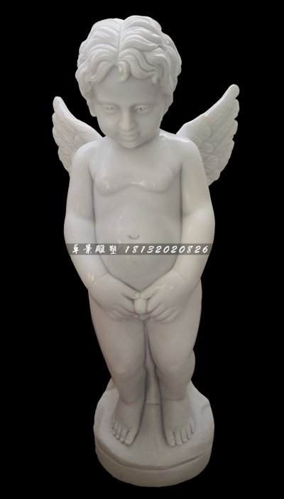 西方小天使石雕，汉白玉撒尿童子石雕