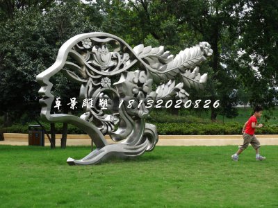 不锈钢美女头像雕塑，公园景观雕塑 (1)