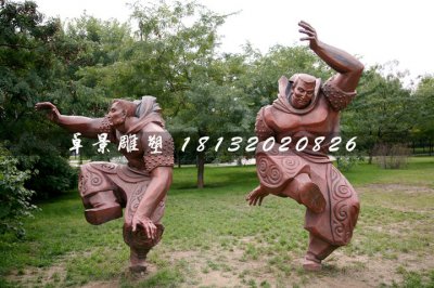 摔跤大汉铜雕，公园锻铜人物雕塑