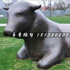 臥著的牛銅雕,公園抽象動物雕塑