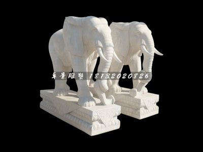 如意大象石雕,汉白玉大象雕塑