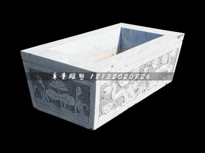 双龙戏珠石浮雕水缸，方形水缸石雕 (2)