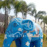 彩绘大象雕塑玻璃钢彩绘动物雕塑