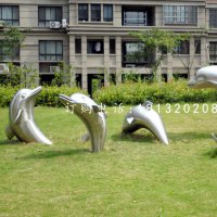 草地海豚雕塑不锈钢动物雕塑