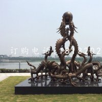 九龙戏珠铜雕广场铜龙雕塑