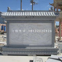 松鹤延年石浮雕影壁,广场石影壁