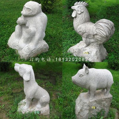公园十二生肖雕塑，大理石动物雕塑 (2)